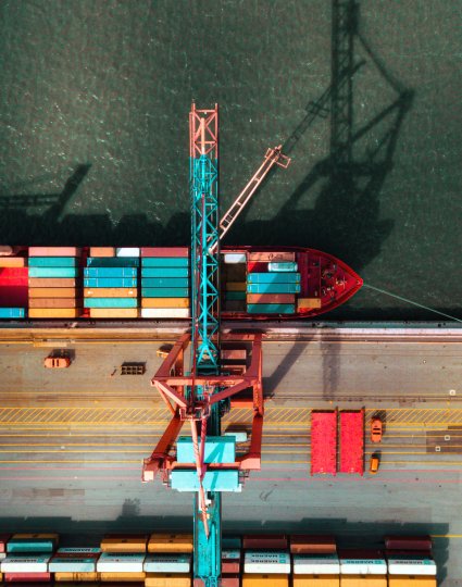 High angle view on Cargo crane container terminal